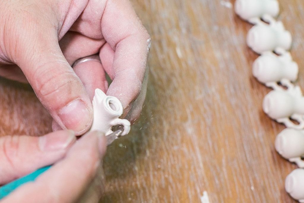 Edges cleaned with a knife